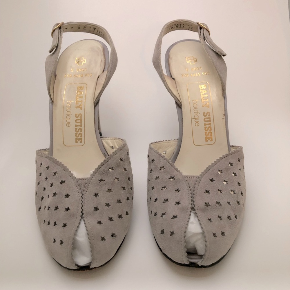 Vintage Bally Suisse Boutique Suede Slingback Heels, Gray, Size US 8